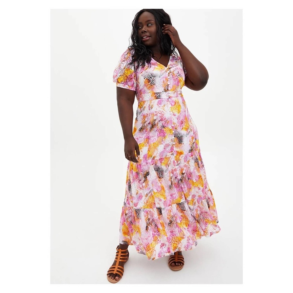 Torrid Pink Tie Dye Lace Button Front Maxi Dress Sz.2 NWT